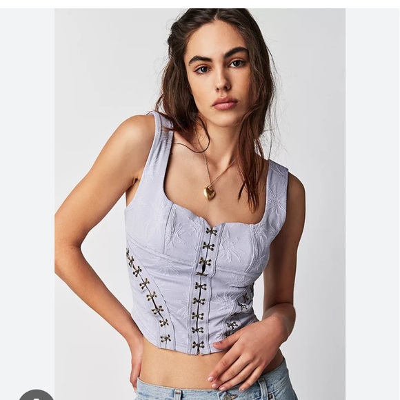 Free people don’t look back bustier top chambray sky blue size large - Picture 1 of 7
